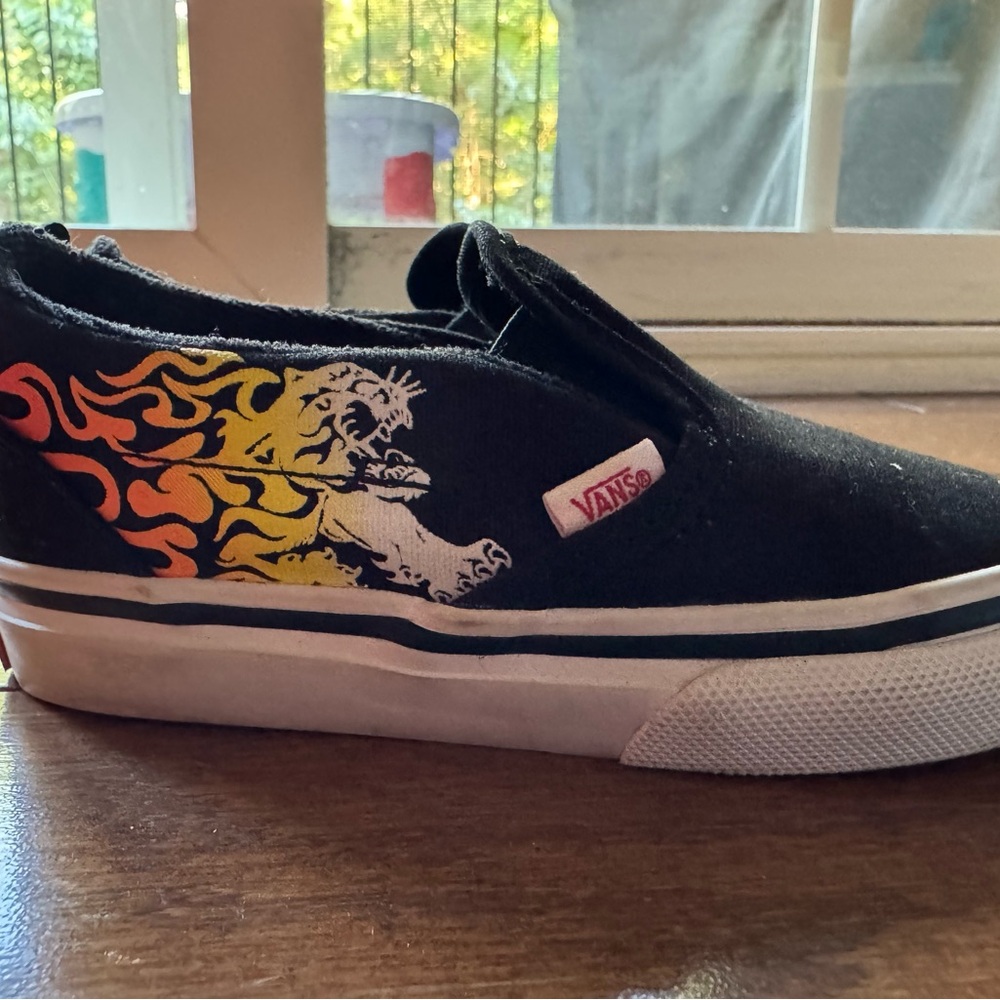 Vans Kids Black and Flame Slip-On Sneakers